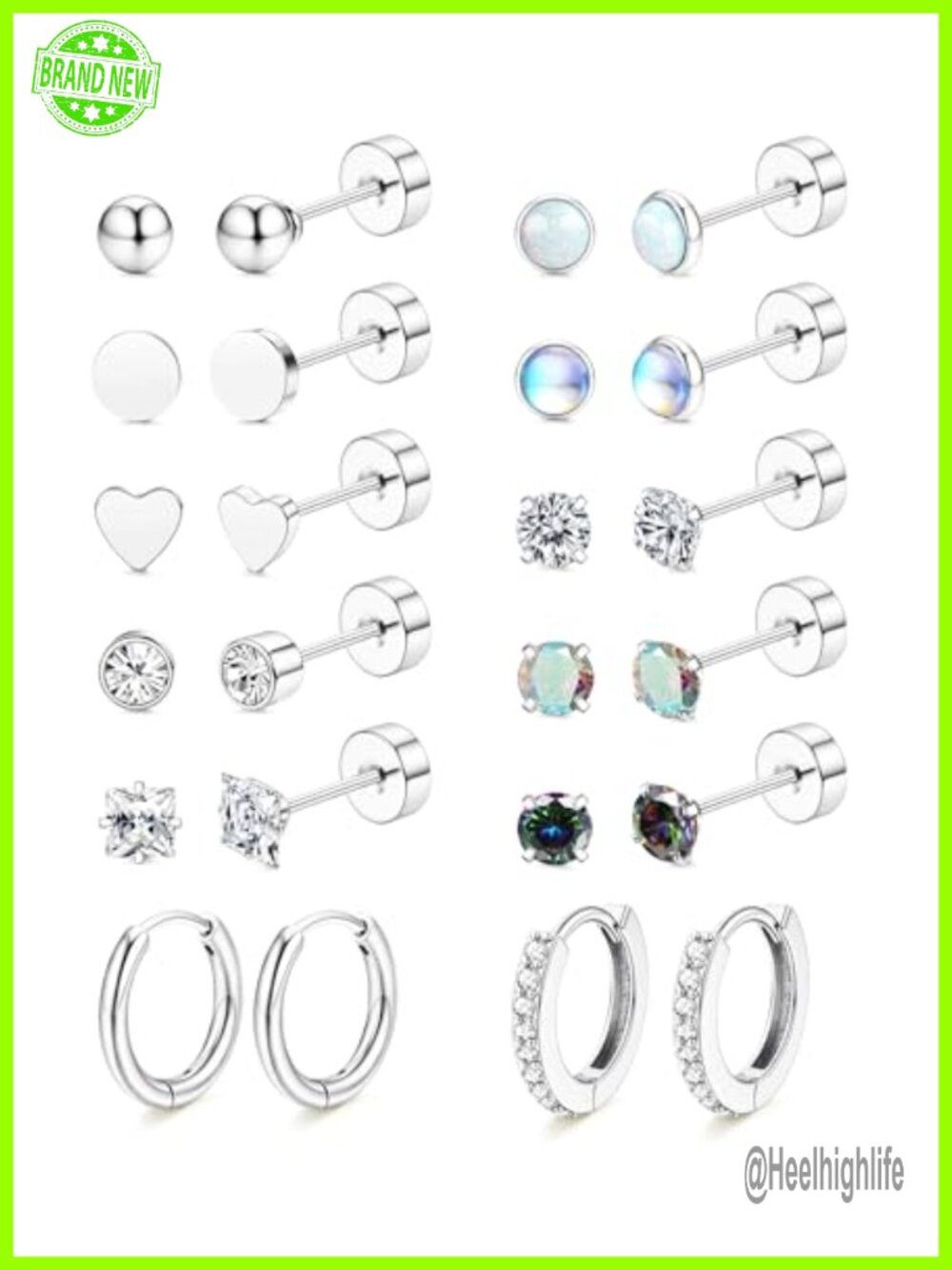 Hypoallergenic Flat Back Stud Earrings 316 Stainless Steel Sensitive Ears Set